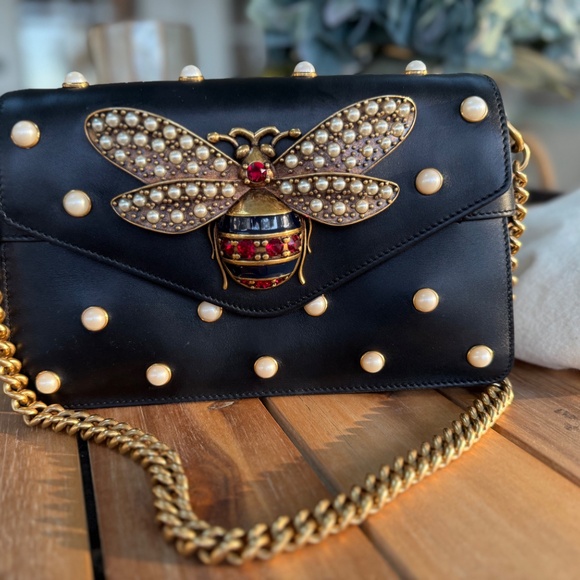 Gucci Nappa Pearl Studded Mini Queen Margaret Broadway Shoulder Bag - Picture 5 of 10